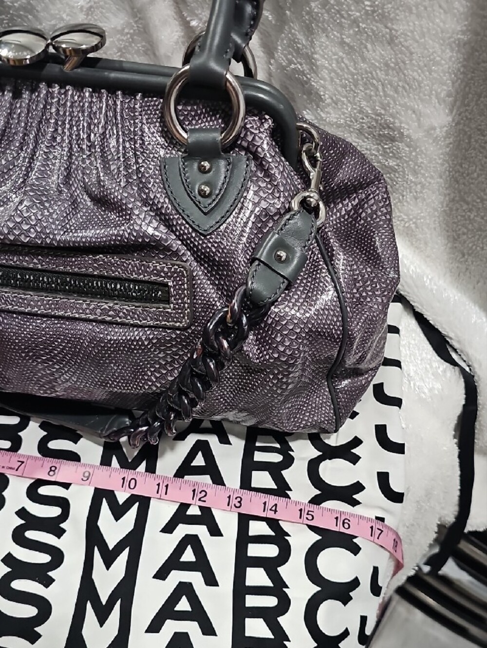 Marc Jacobs Metallic Pewter Textured Satchel with Chain Strap - Picture 13 of 15